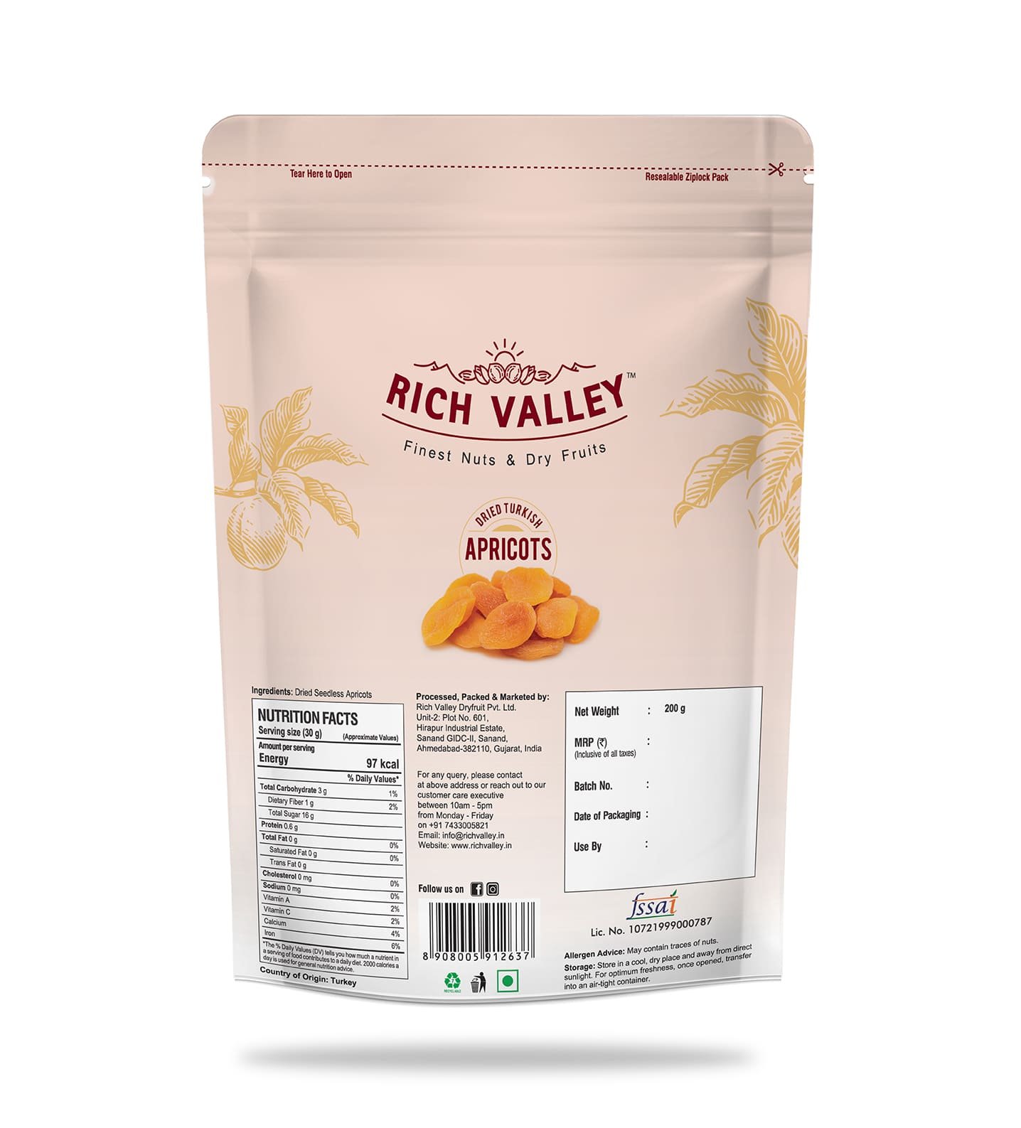 Turkish Apricot - 200gm Pouch - Image 2